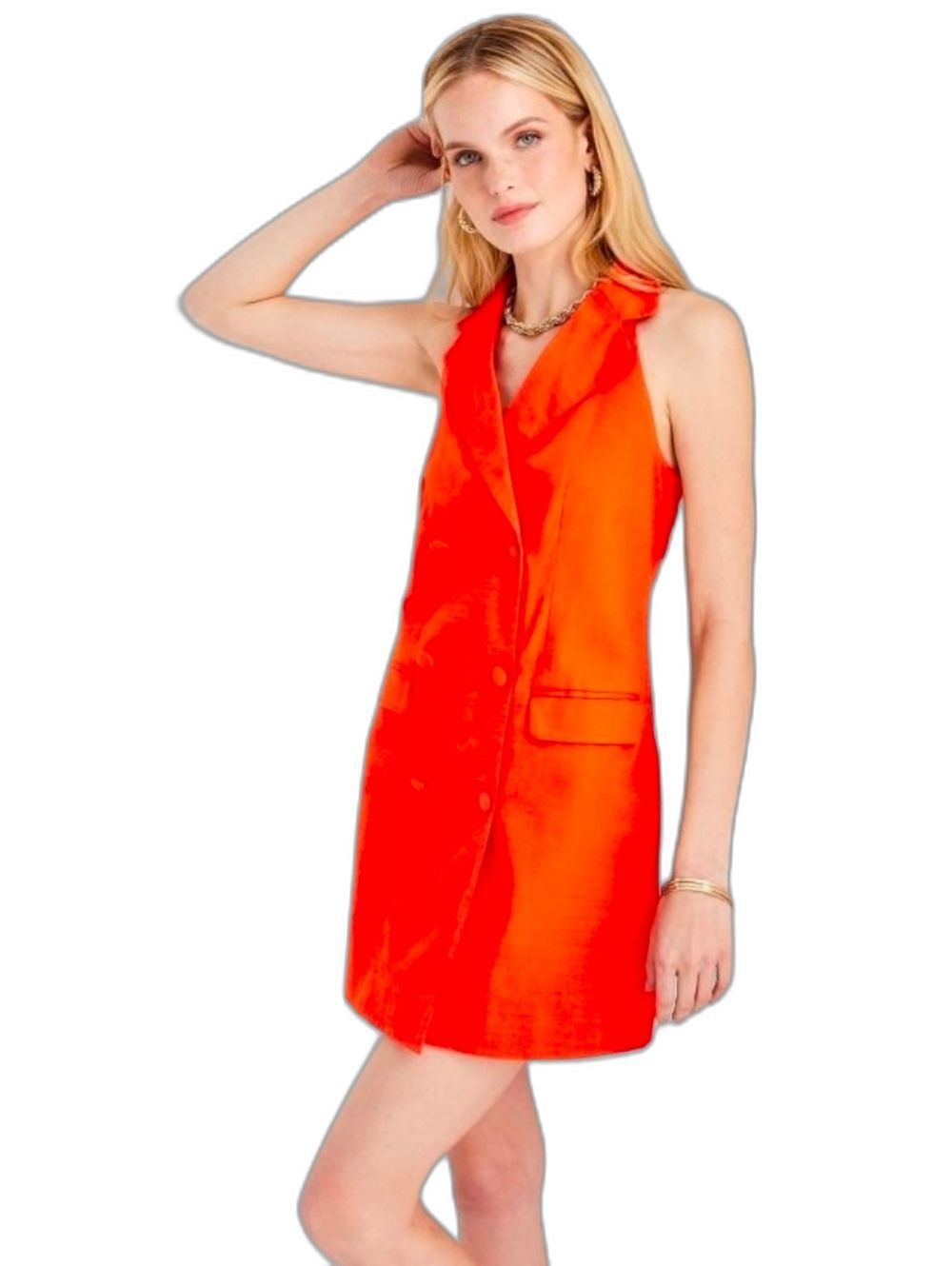 Jeneè Naylor Sleeveless Double-Breasted Red Vest Dress.